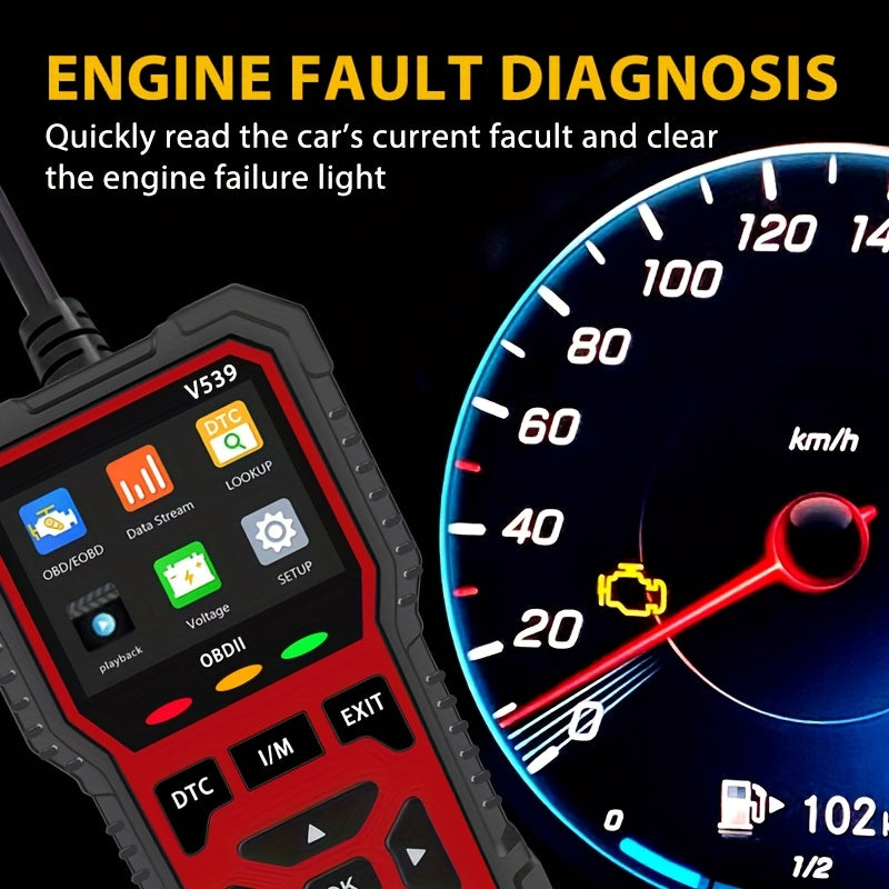 Scanner OBD2 V539 – Lecteur de code moteur complet avec 6 modes de réinitialisation, test de tension de batterie, lit et efface les codes sans batterie – Compatible avec tous les véhicules OBD2/EOBD de 1996 et plus récents