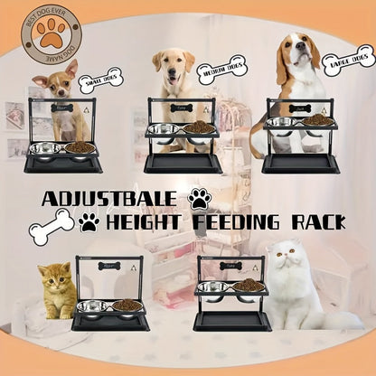 Support de gamelles surélevé et réglable pour chien avec 2 bols en acier inoxydable – Mangeoire surélevée en métal robuste pour chiens de grande et moyenne taille, support ergonomique réglable en hauteur pour nourriture et eau, noir