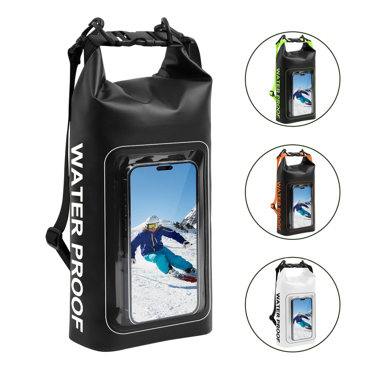 Sac étanche de 10 L à fermeture par enroulement avec pochette pour téléphone - Sac bandoulière pour kayak, bateau, plage, camping, natation, pêche, rafting et voyage