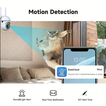 Lot de 2 caméras de sécurité WiFi 2K QHD PTZ panoramique 355° – Double bande 2,4 G/5 G, détection de mouvement par IA, vision nocturne couleur, audio bidirectionnel, stockage cloud et carte SD, babyphone, caméra de surveillance intérieure