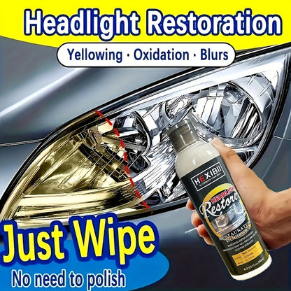 Kit de restauration de phares 250 ml - Liquide nettoyant pour phares de voiture, élimine l'oxydation, le jaunissement et le voile, agent de rénovation avec revêtement cristallin pour optiques en plastique, restaure la clarté de 6 à 10 phares