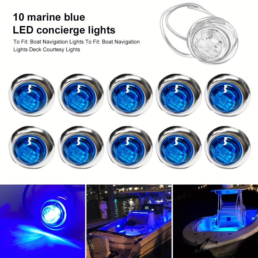 Lot de 20 feux de courtoisie LED pour bateau, 12 V CC, 3 LED, feux de gabarit latéraux pour tableau arrière, poupe et pont de yacht, feux de navigation ronds submersibles en rouge, vert, bleu, blanc et jaune, base en acier inoxydable