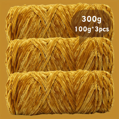 Fil chenille velours, lot de 3 pelotes de 300 g (3 x 100 g), laine douce et épaisse pour tricot et crochet, 47 couleurs, idéal pour débutants, artisanat de luxe pour pulls, écharpes, bonnets, poupées, sacs, amigurumi et projets DIY