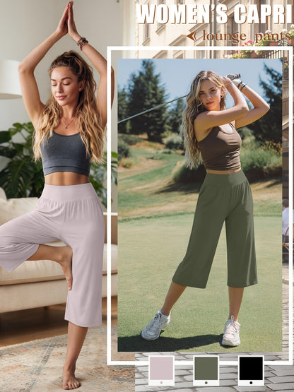 Lot de 3 pantalons Capri pour femme – Pantalons de jogging amples style détente, coupés avec poches et taille élastique, pantalon Capri de yoga pour le printemps, l'été, l'automne et les tenues décontractées du week-end