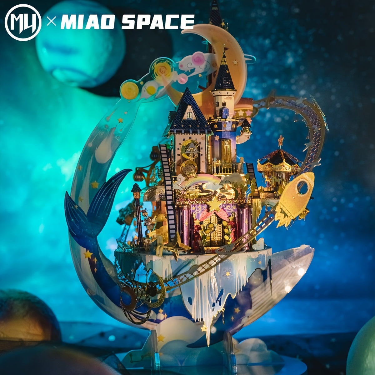 Kit de modèle de parc d'attractions étoilé en métal 3D - Casse-tête éducatif pour adultes, décoration de bureau artisanale, cadeau d'anniversaire ou de Noël unique pour femmes, petite amie, adolescent - Star Playground