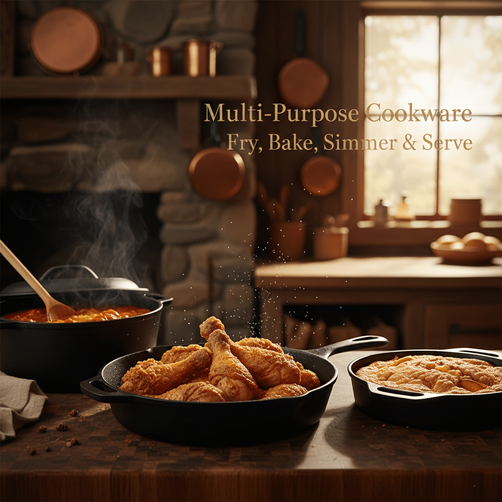 Ensemble d'ustensiles de cuisine en fonte, 6 pièces : poêle antiadhésive, cocotte, poêle à griller, kit pour induction, gaz, feu de camp, barbecue, cuisine en plein air et maison
