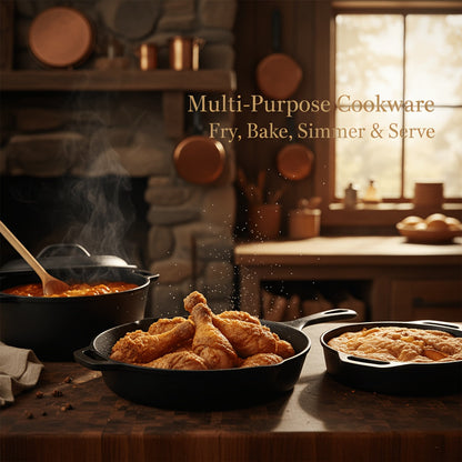 Ensemble d'ustensiles de cuisine en fonte, 6 pièces : poêle antiadhésive, cocotte, poêle à griller, kit pour induction, gaz, feu de camp, barbecue, cuisine en plein air et maison