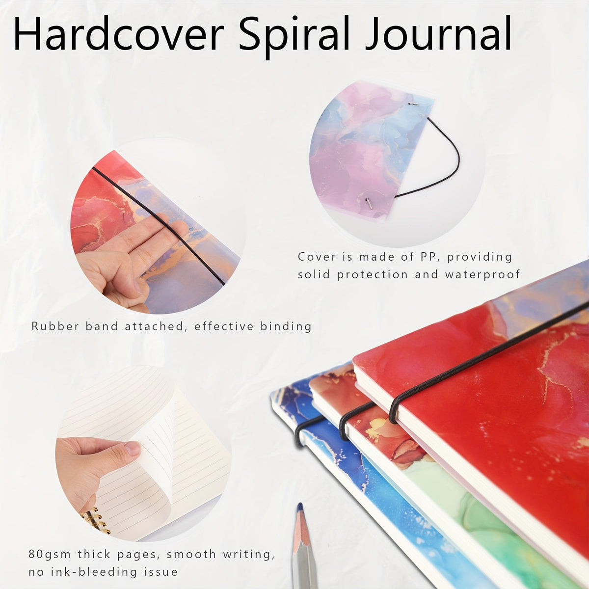 Lot de 5 carnets à spirales à couverture rigide effet marbre A5 – 400 feuilles de papier épais anti-transparence pour le travail, l'école et le journal intime, fournitures de rentrée scolaire, cadeau pour professeur
