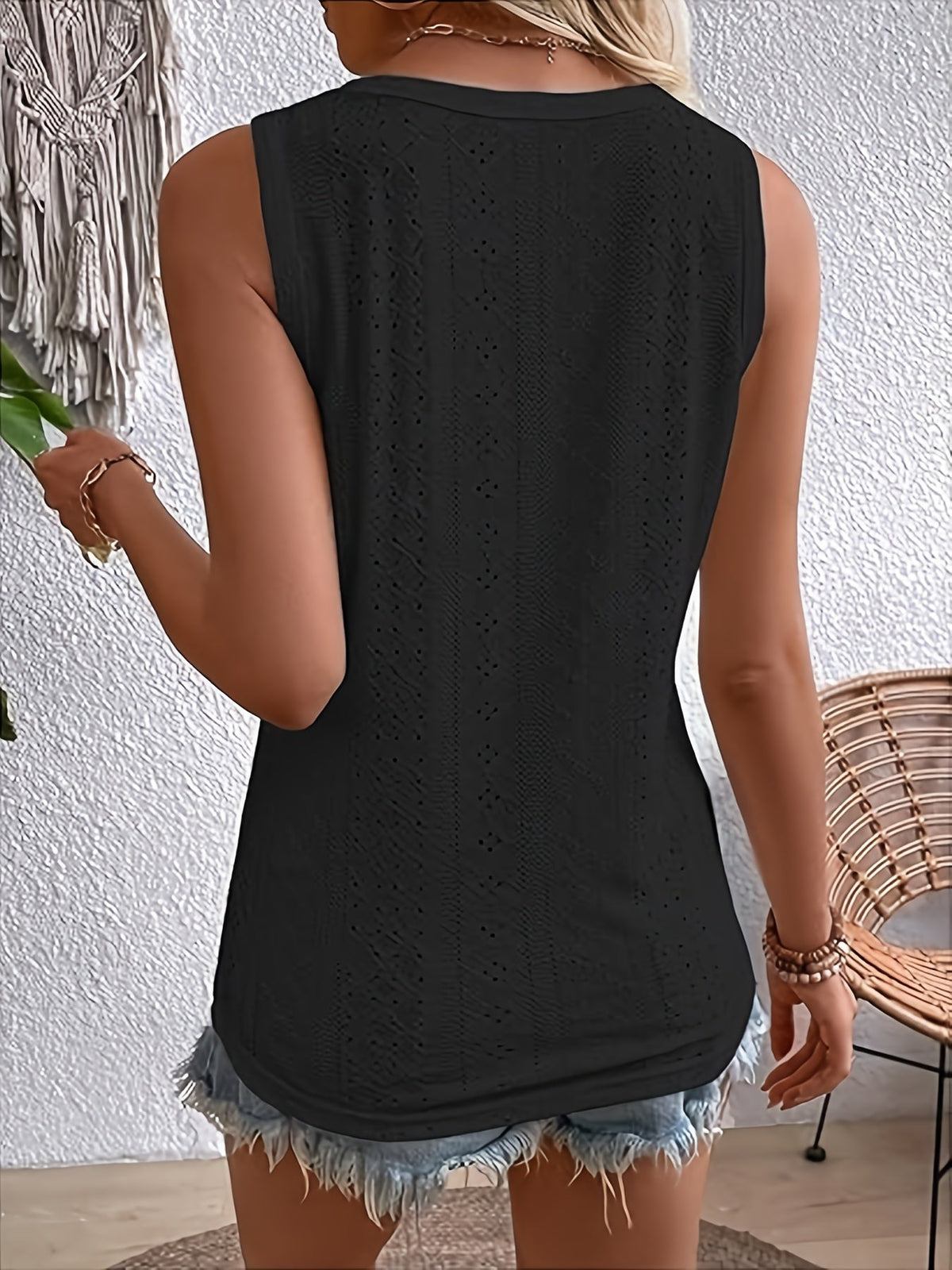 Débardeur à col en V sans manches pour femme, chemisier décontracté à coupe ample avec boutons, couleur unie | Blanc Noir Vert foncé S-XXL