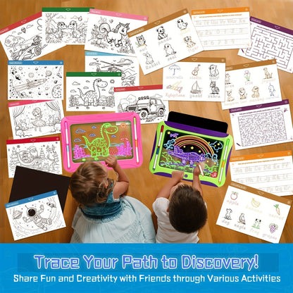 Tablette à dessin lumineuse LED pour enfants de 3 à 8 ans – Kit d’art phosphorescent avec 9 cartes recto-verso et 6 marqueurs, jouet éducatif de voyage, cadeau d'anniversaire et de Noël pour filles et garçons