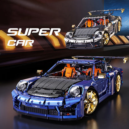 Mechanical Assembly Supercar Building Block Model – Challenging Puzzle Static Car Kit, Precision Engineering Toy for Adults & Teens, Display Model Gift in Blue & Grey