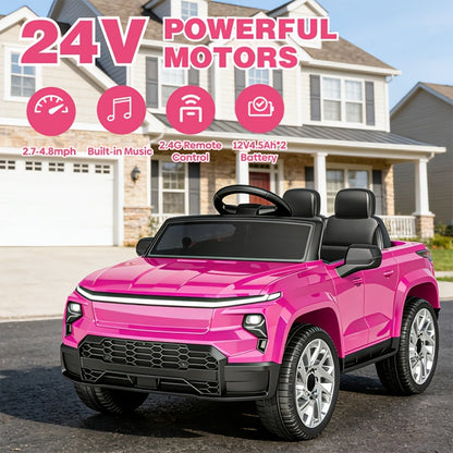 24V Remote Control Electric Ride-On Car for Kids with Soft Start, LED Lights, Music, Seat Belt & Parental Remote – White Black Blue Pink – Perfect Birthday Holiday Gift for Boys & Girls Ages 3-8
