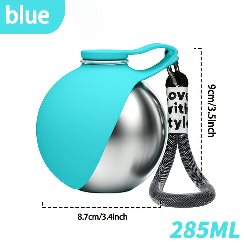 Gourde de voyage en acier inoxydable pour animaux – Bouteille étanche de 285 ml pour chiens et chats avec écuelle pliable pour la randonnée, la marche et le camping, acier 304, bleu et rose