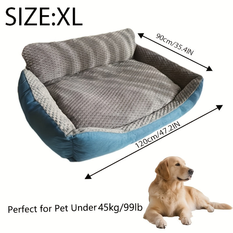 Canapé-lit de luxe en peluche pour animaux avec dossier haut – Panier pour chiens et chats épais, chaud et lavable, confort toutes saisons, housse facile à nettoyer, tailles S L XL, bleu gris