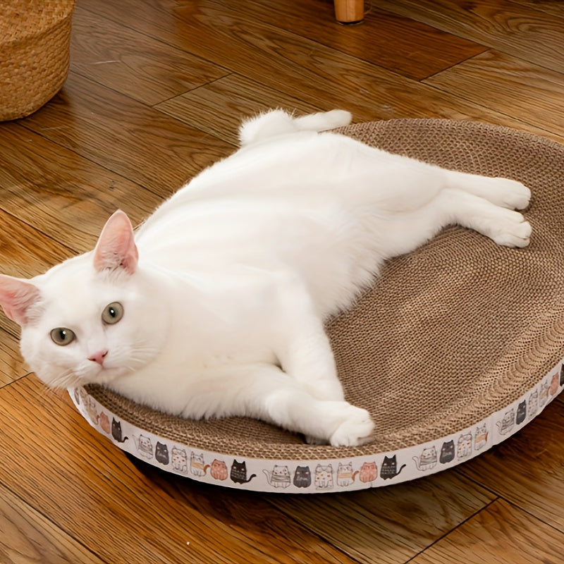 Salon griffoir ovale pour chat, carton ondulé durable, tapis à griffer, lit douillet pour chat pour faire ses griffes, se détendre et jouer, mobilier pour chats et chatons d'intérieur