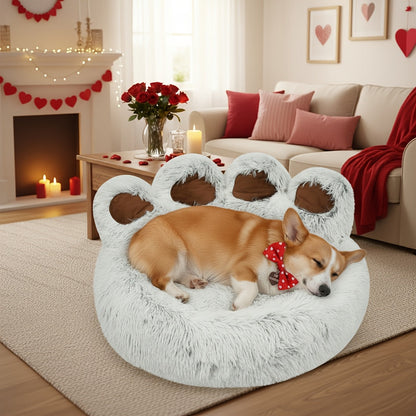 Lit pour chien et chat en forme de patte d'ours – Coussin rond apaisant, chaud et doux en peluche pour animal de compagnie avec foulard bonus, S M L XL 2XL Café Rose Gris Marron pour chiens et chats de petite, moyenne et grande taille