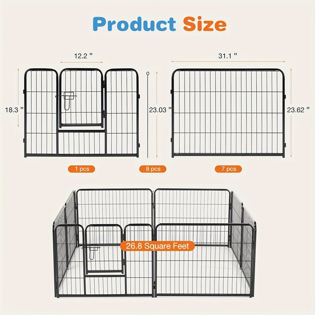 Parc portable pour chiens 8/16 panneaux, enclos d'exercice robuste pour animaux, pour grands, moyens et petits chiens, utilisation intérieure/extérieure, camping en VR, jardin, cour, parc pour chiots, lapins et autres animaux
