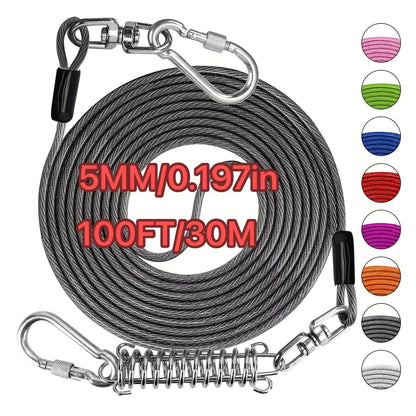 Laisse pour chien ultra-résistante de 1,8, 3, 4,5, 9, 15, 23 ou 30 mètres, câble d'attache d'entraînement pour grands chiens jusqu'à 225 kg, corde de course durable et résistante aux morsures pour le jardin