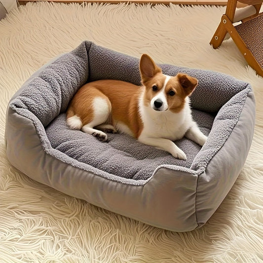 Panier carré en peluche pour chiens et chats – Tapis moelleux et rembourré avec bord ouvert, polyester facile à nettoyer, 4 tailles S/M/L/XL, pour usage intérieur et extérieur, adapté aux chats, petits chiens, lapins et cochons d'Inde
