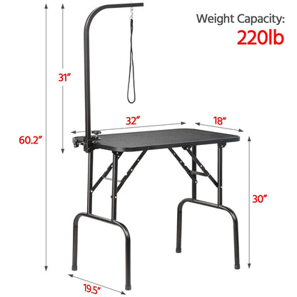 Table de toilettage pliable pour chiens et chats , bras réglable en hauteur avec surface antidérapante et imperméable et pieds pliants, station de beauté pour animaux portable pour la maison et les professionnels