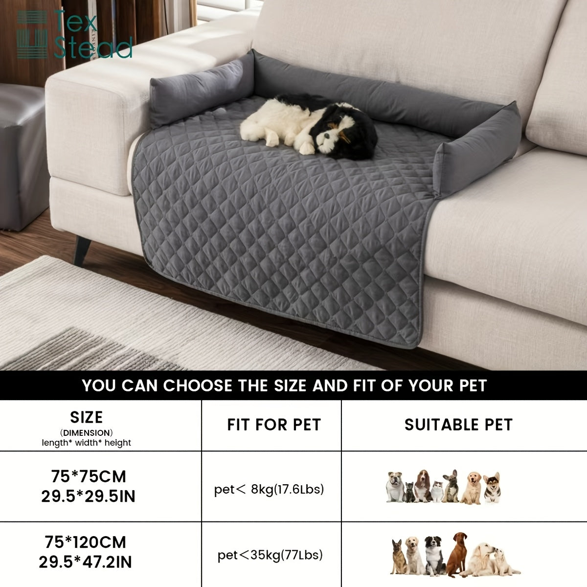 Canapé-lit pour animaux et protection de canapé avec coussins traversins, housse de meuble lavable et antidérapante pour chiens et chats – Housse de canapé douce et confortable pour animaux avec rebords surélevés pour canapé, causeuse et fauteuil