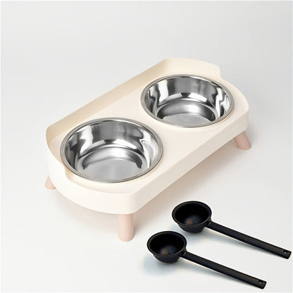 2-in-1 Cat Feeder and Water Dispenser with Stainless Steel Dual Bowl - Non-Slip Easy-Clean Pet Food & Water Station with Cute Cat Design, Healthy Hydration & Feeding Set for Cats & Small Dogs, Multiple Color Options