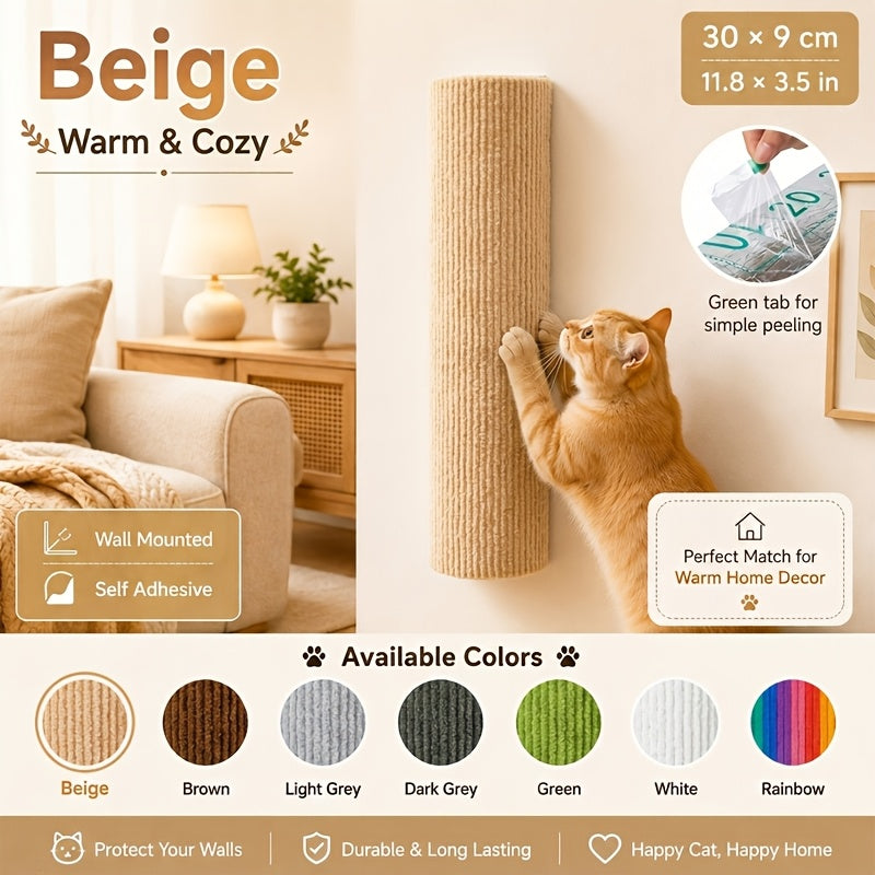 Poteau à griffer mural pour chat – Griffoir cylindrique en sisal autocollant, assemblage combiné horizontal et vertical, accessoire gain de place pour l'entretien des griffes des chats d'intérieur, 6 couleurs