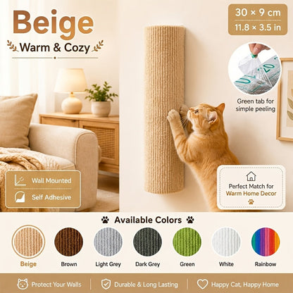 Poteau à griffer mural pour chat – Griffoir cylindrique en sisal autocollant, assemblage combiné horizontal et vertical, accessoire gain de place pour l'entretien des griffes des chats d'intérieur, 6 couleurs