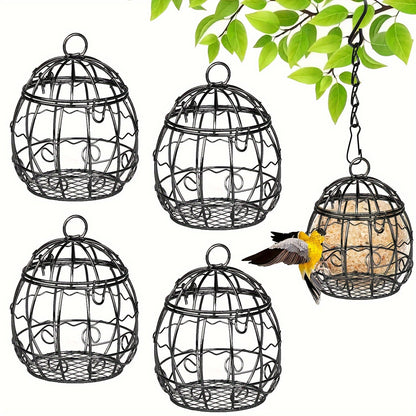 Lot de 4 mangeoires à oiseaux suspendues pour l'extérieur, stations de nourrissage pour oiseaux sauvages avec crochets, ensemble pour balcon et jardin, support de mangeoire suspendu durable pour petits oiseaux, colibris et oiseaux chanteurs