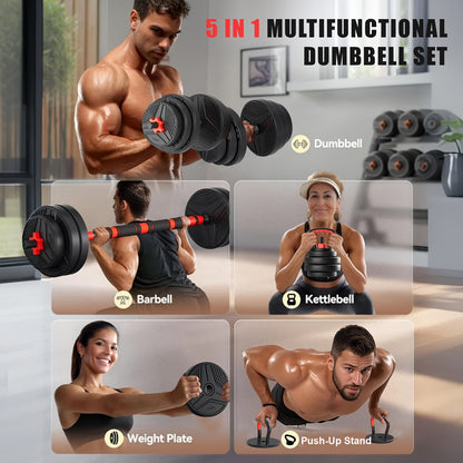 Ensemble d'haltères réglables 5-en-1, poids libres de 30 à 110 lb – Utilisable comme haltère, barre, kettlebell, support de pompes et disques de poids, équipement de musculation à domicile pour hommes et femmes, options de poids multiples