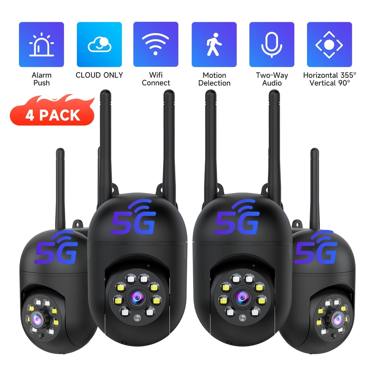 Caméra de sécurité intérieure, pack de 4, 3 MP, sans fil – stockage cloud, Wi-Fi double bande 2,4 G/5 G, détection de mouvement par IA, audio bidirectionnel et vision nocturne couleur pour système de surveillance domestique