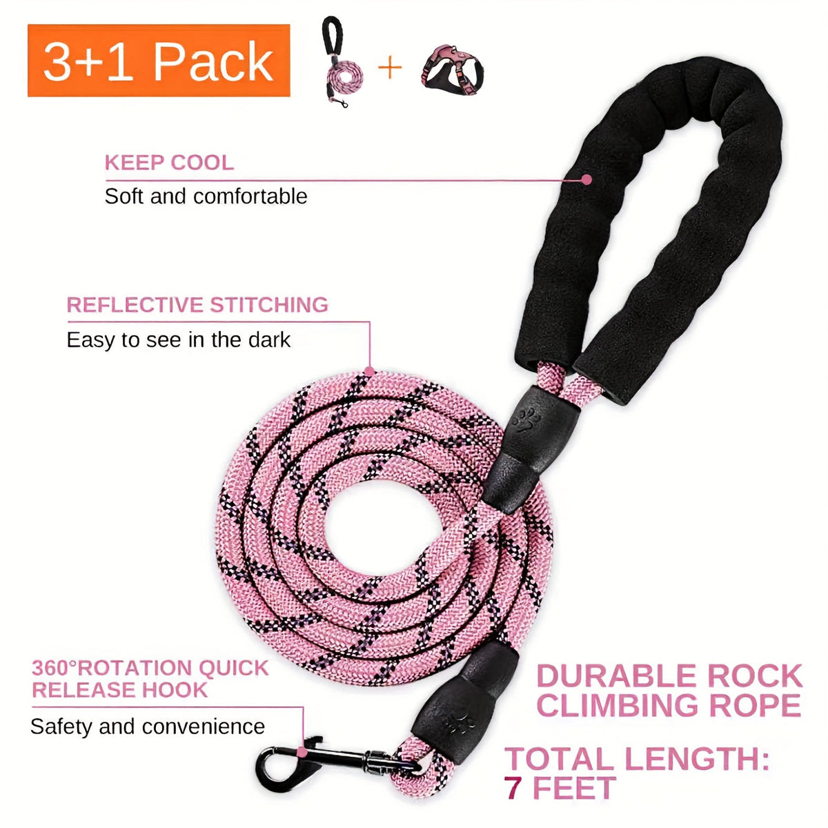 Ensemble harnais anti-traction pour chien avec laisse rétractable, ceinture de sécurité et collier – Harnais gilet entièrement réfléchissant, réglable et respirant avec poignée pour petits et grands chiens, tailles XS–XL