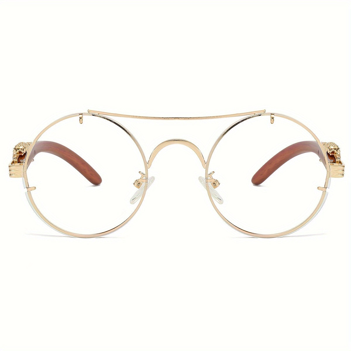 Lunettes de soleil rondes à monture en métal avec verres dégradés pour hommes et femmes – Luxe, double pont, détails léopard sur les charnières, verres en polycarbonate dégradés, étui inclus, style chic pour les vacances et la ville