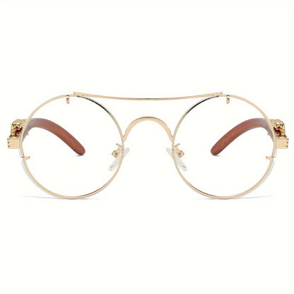 Lunettes de soleil rondes à monture en métal avec verres dégradés pour hommes et femmes – Luxe, double pont, détails léopard sur les charnières, verres en polycarbonate dégradés, étui inclus, style chic pour les vacances et la ville