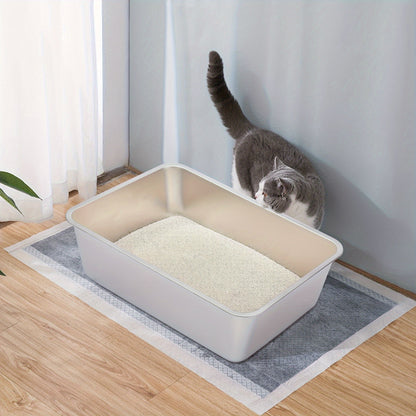 Bac à litière en acier inoxydable XL – Lot de 2 bacs en métal extra larges, bords hauts de 15 cm, facile à nettoyer, résistant aux odeurs, pour grands chats et foyers multi-chats, design rectangulaire adapté aux coins