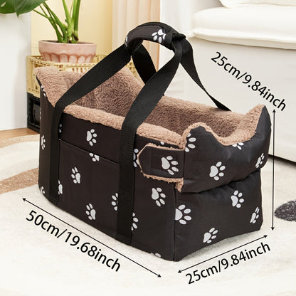 Puppy Portable Pet Booster Car Seat & Center Console Seat - Elevated Dog Car Seat for Small Dogs & Cats, Secure Buckle Pet Booster with Safety Leash, Black & Brown, Perfect for Small Pets