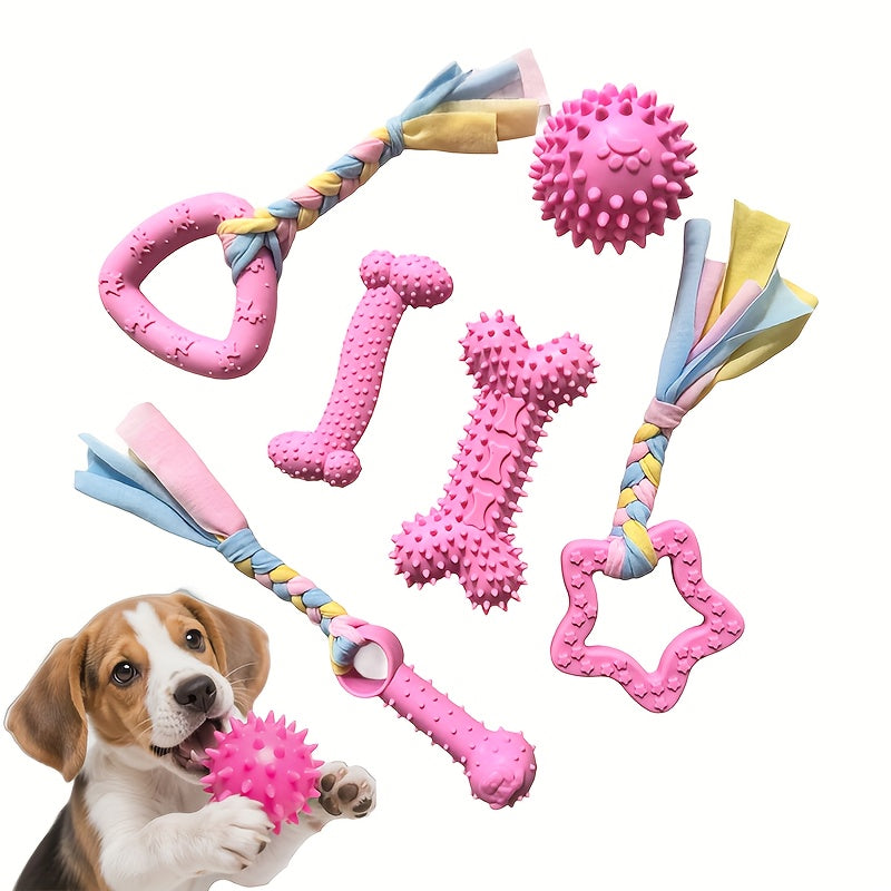 Lot de 6 jouets à mâcher durables en caoutchouc pour chiens – Jouets interactifs pour la dentition, nettoyage des dents, mâcheurs agressifs, petites, moyennes et grandes races – Ensemble de jouets dentaires pour animaux de compagnie à thème coloré