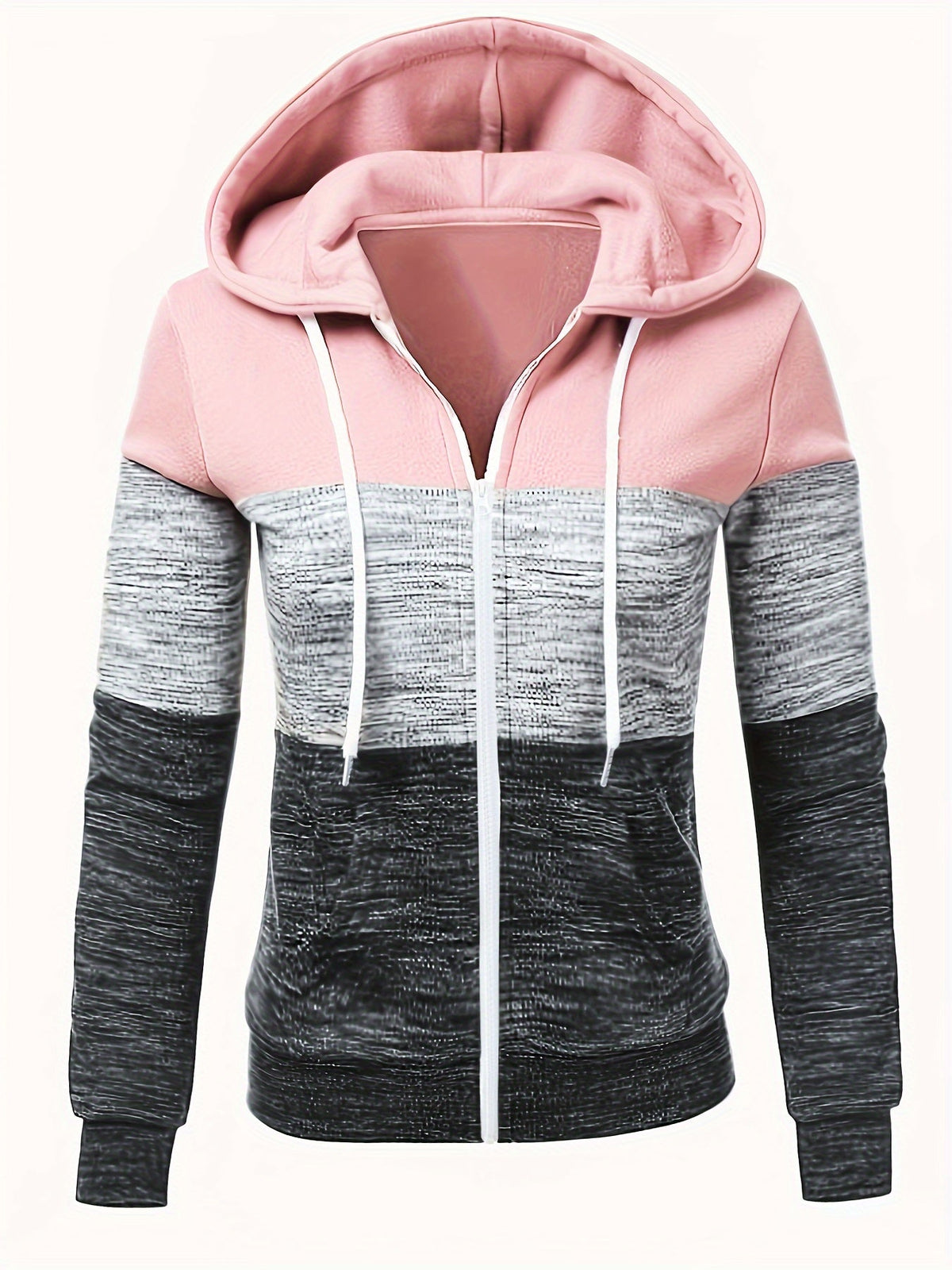 Sweat-shirt à capuche zippé pour femme, imprimé patchwork, veste décontractée ample, bleu paon, noir, rose foncé, mélangé, S M L XL XXL