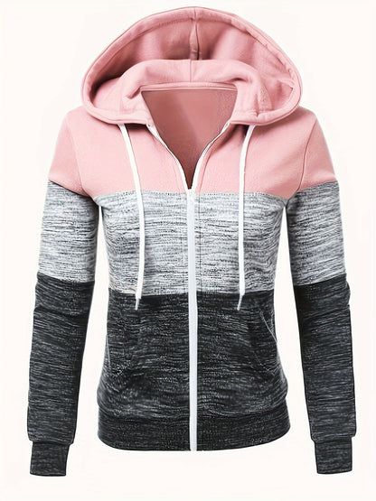 Sweat-shirt à capuche zippé pour femme, imprimé patchwork, veste décontractée ample, bleu paon, noir, rose foncé, mélangé, S M L XL XXL