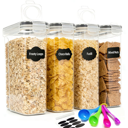 Lot de 4 récipients hermétiques pour aliments (4 L / 135 oz), très grands contenants à céréales sans BPA pour l'organisation du garde-manger - Rangement en vrac pour céréales, riz et noix, ensemble d'organisation de cuisine, excellent cadeau de Noël