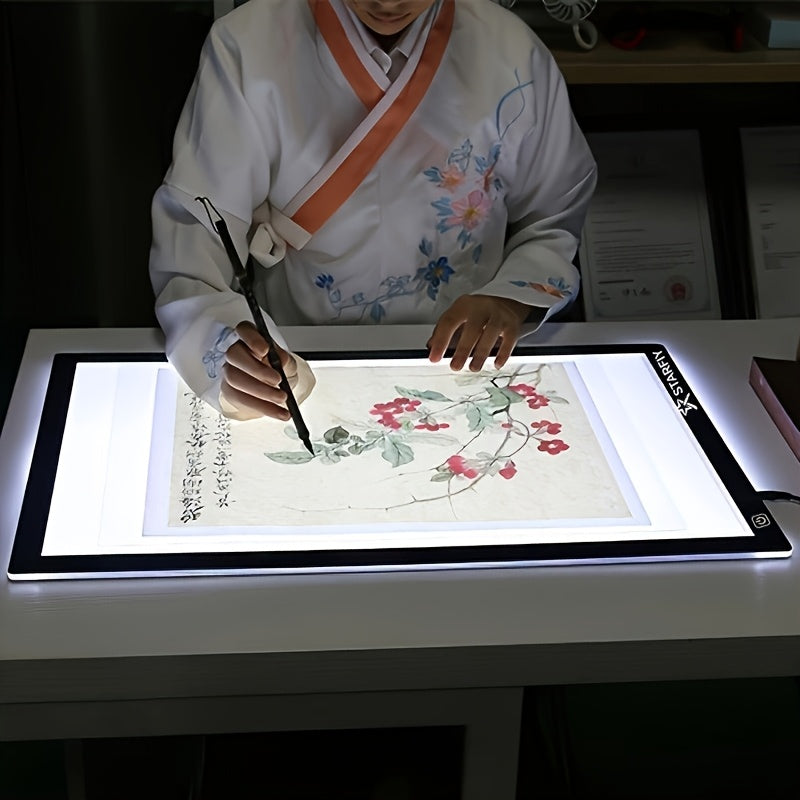 Tablette lumineuse LED pour dessin A2 A3 A4, table à copier ultra-fine à double barre lumineuse avec variateur 3 niveaux et surface sans grille protectrice des yeux pour diamond painting, croquis et dessin