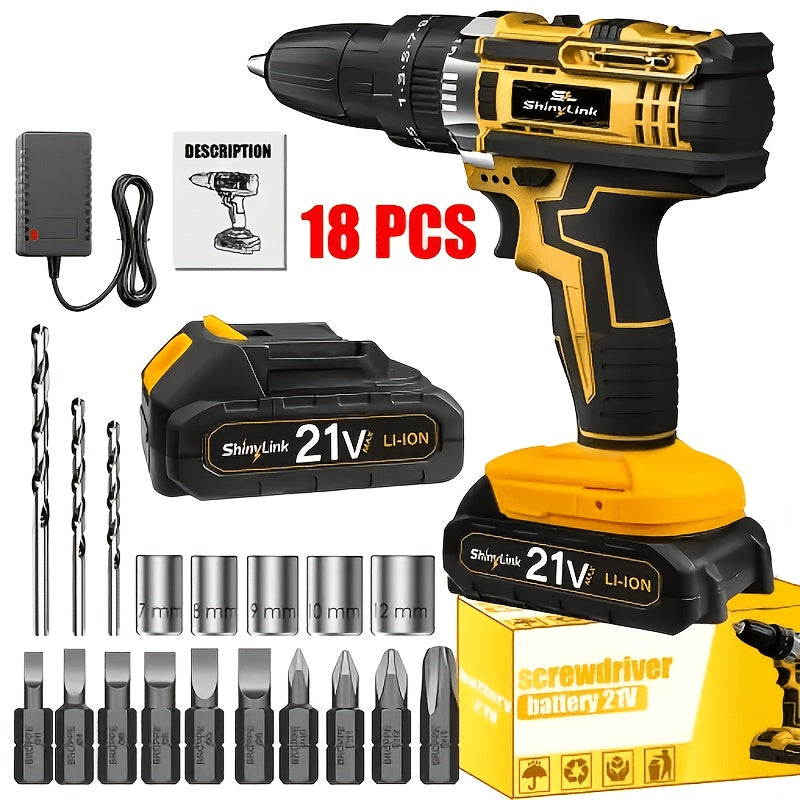 Ensemble de perceuse sans fil 21V, 18 à 148 pièces | Perceuse-visseuse électrique rechargeable avec 2 batteries, embouts de vissage, outils à main et boîte à outils – Kit complet de réparation domestique pour bricolage, cadeau pour homme