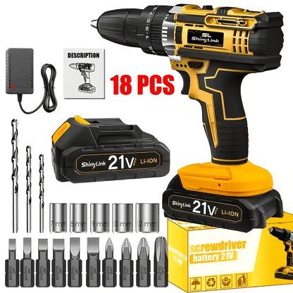 Ensemble de perceuse sans fil 21V, 18 à 148 pièces | Perceuse-visseuse électrique rechargeable avec 2 batteries, embouts de vissage, outils à main et boîte à outils – Kit complet de réparation domestique pour bricolage, cadeau pour homme