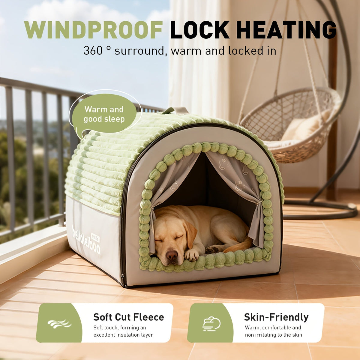 Niche pour chien pliable 2-en-1 toutes saisons – Maison pour animaux entièrement fermée avec poignée, nid douillet, doux et antidérapant, lavable pour chiens et chats de grande, moyenne et petite taille – Bavoir offert – Velora