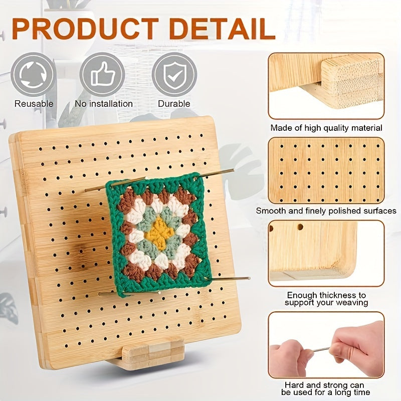 Ensemble de planche de blocage pour crochet en bois avec 20 épingles en acier et base, kit de blocage de tricot réutilisable pour mettre en forme des châles en dentelle, pulls, fournitures d'art de tricot pour débutants