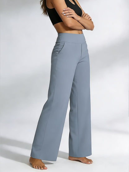 Pantalon de yoga taille haute à jambe droite pour femme avec poches – Vêtement de sport décontracté, extensible et ample pour femme, pantalon d'entraînement uni d'été pour le yoga, la gym, le pilates et le quotidien, S-XXL