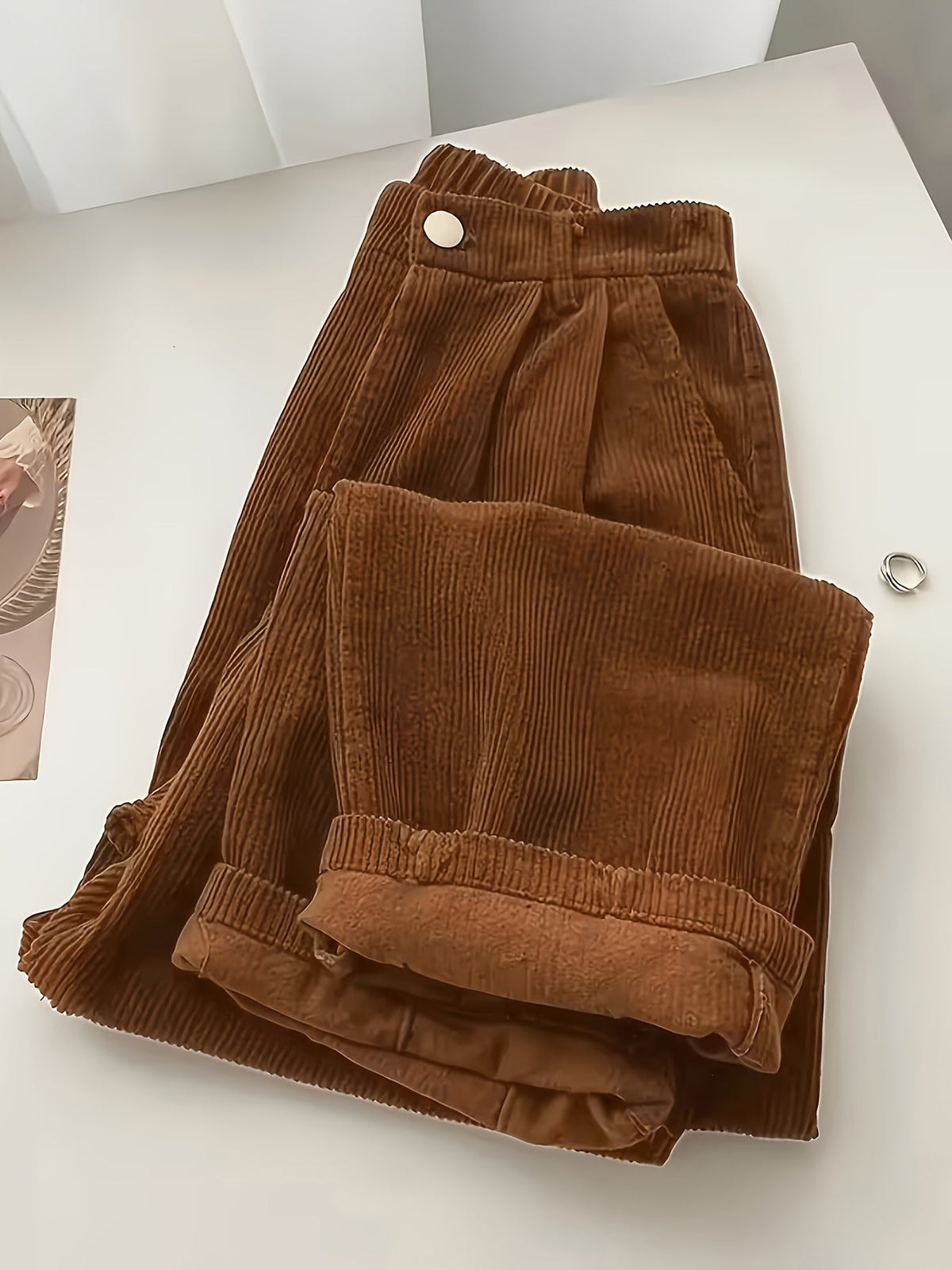 Pantalon décontracté droit et fluide pour femme - Pantalon large style décontracté pour femme en noir, marron, bordeaux, olive, bleu marine, abricot, tailles S-XXL