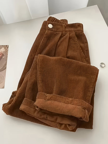 Pantalon décontracté droit et fluide pour femme - Pantalon large style décontracté pour femme en noir, marron, bordeaux, olive, bleu marine, abricot, tailles S-XXL
