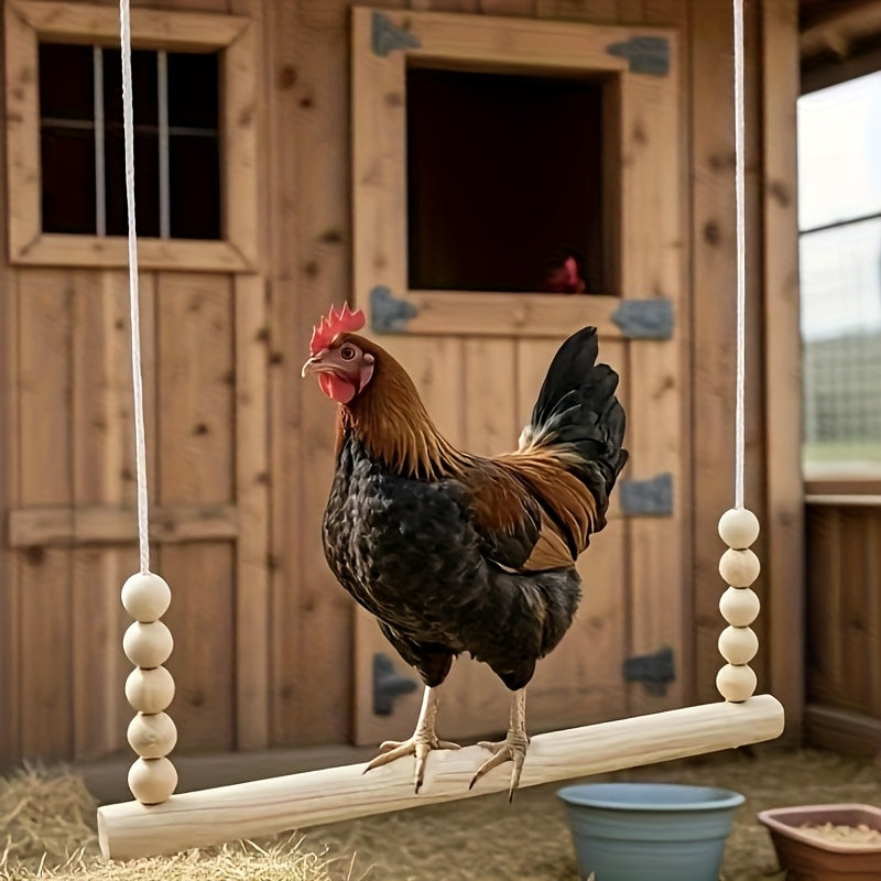 Jouet balançoire en bois pour poules, perchoir pour oiseaux naturel fait main, sans nœuds, avec perles sur corde élastique pour poules, canards, perroquets, accessoires de poulailler, grand et durable