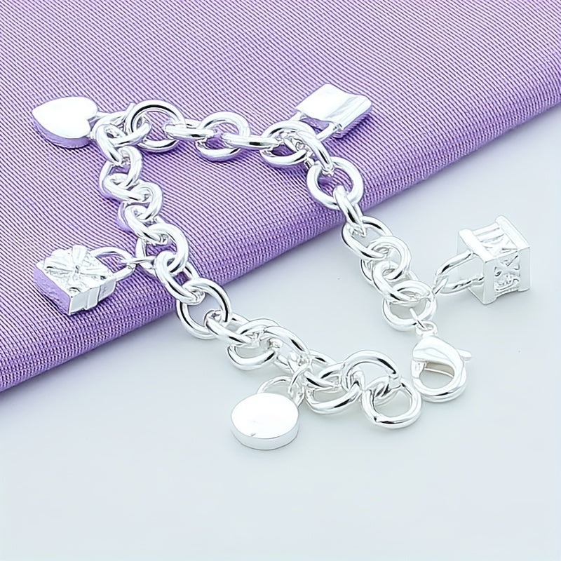 Bracelet avec pendentif en argent sterling 925 style coréen pour femme – Design tendance à maillons, hypoallergénique, 20 cm / 7,87 po, élégant au quotidien et cadeau idéal pour toutes les occasions